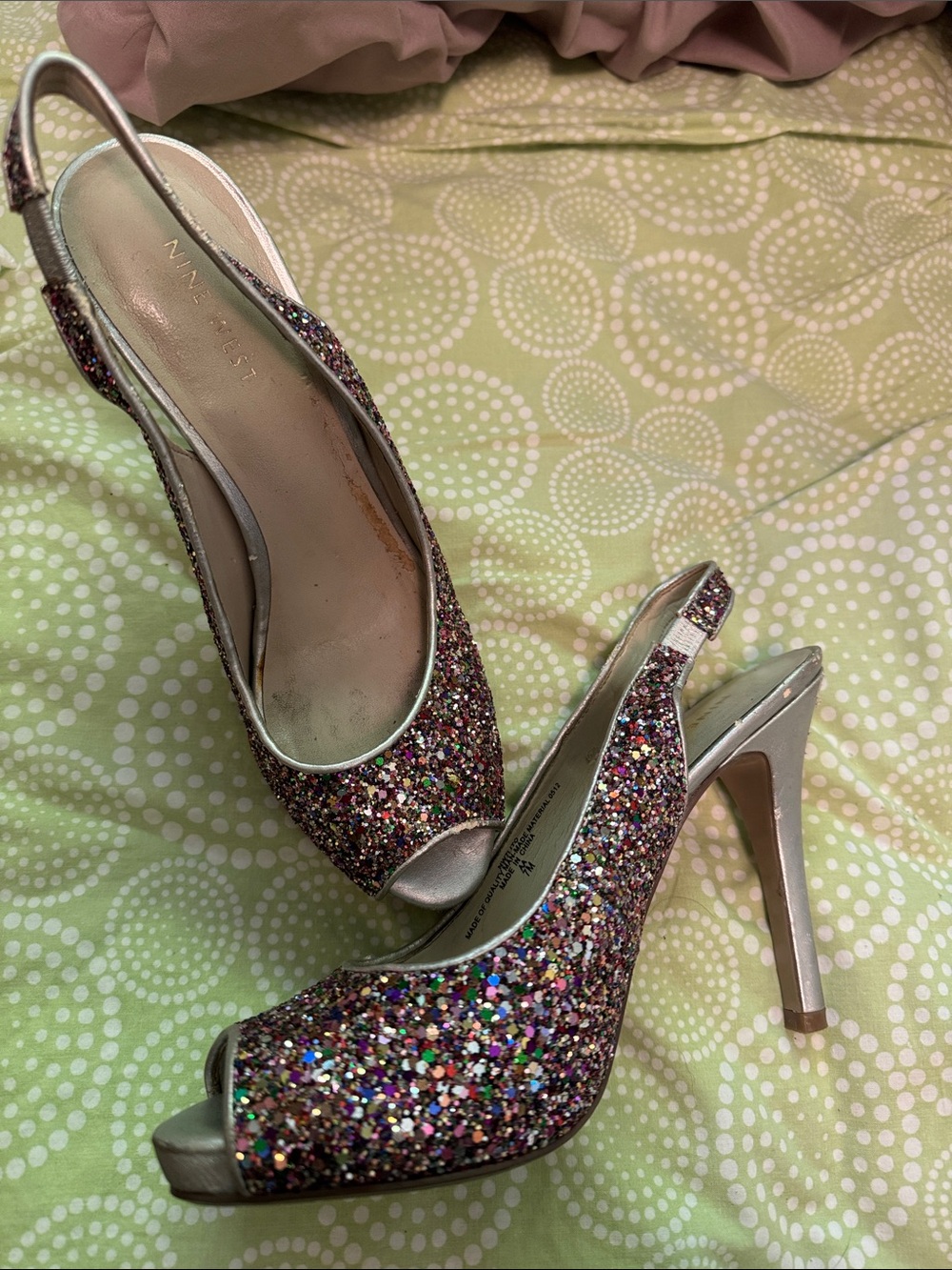Nine West Multicolor Glitter Peep-Toe Slingback Heels